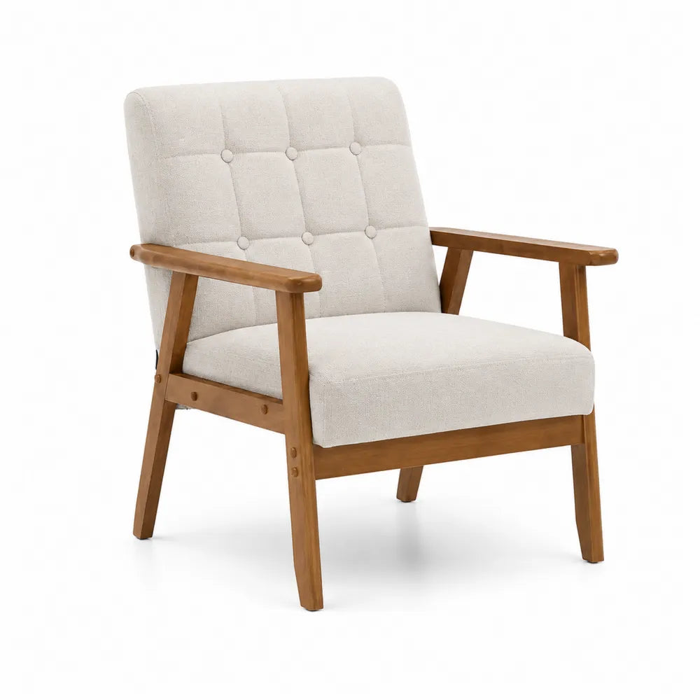 Massivholz Sessel mit Polyesterpolsterung Beige