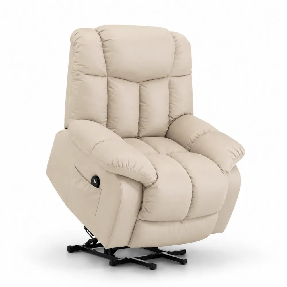 Beiger Sessel mit Motorhebe- und Liegefunktion aus Polyester