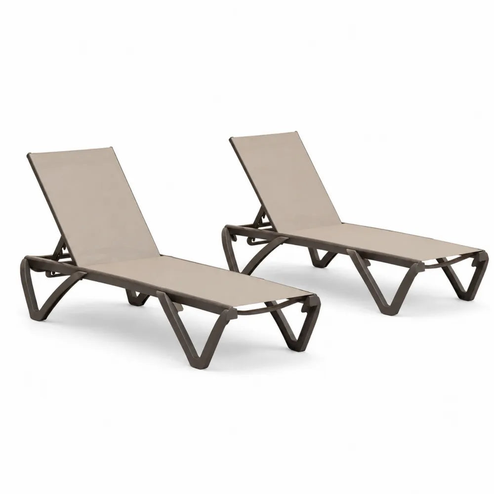 2er Set Sonnenliegen Kunststoff Textilene Beige