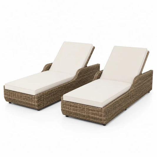 2-teiliges Gartenliege-Set Beige Polyrattan Verstellbar