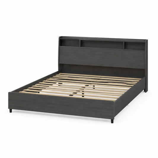 Holzbett mit Kopfteilregal Anthrazit 200x160 cm