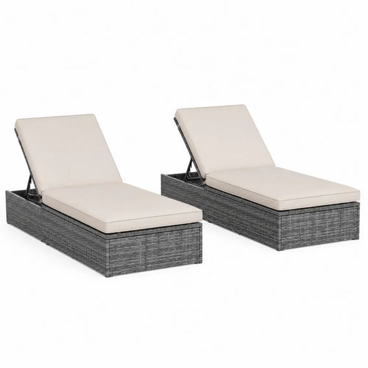 2er Set Verstellbare Rattan Sonnenliegen Aluminium Grau Beige