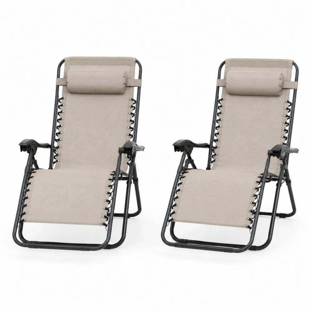 2-teilige Gartenliege aus Stahl und Textilen in Beige
