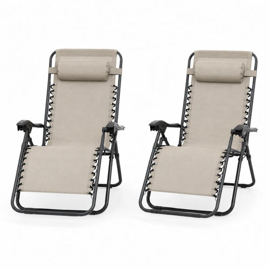 2-teilige Gartenliege aus Stahl und Textilen in Beige