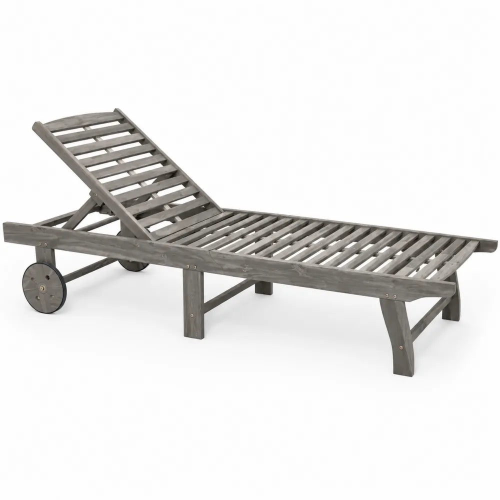 Gartenliege aus Holz Grau mit Rädern