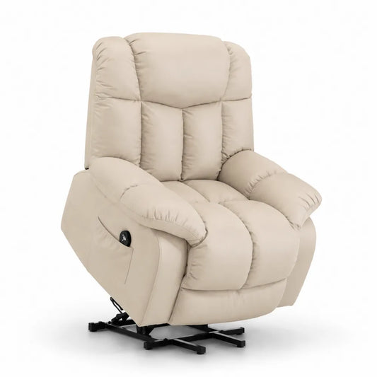 Beiger Sessel mit Motorhebe- und Liegefunktion aus Polyester