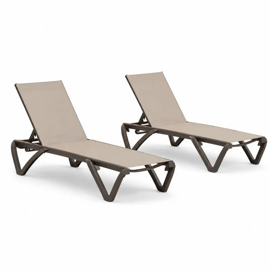 2er Set Sonnenliegen Kunststoff Textilene Beige